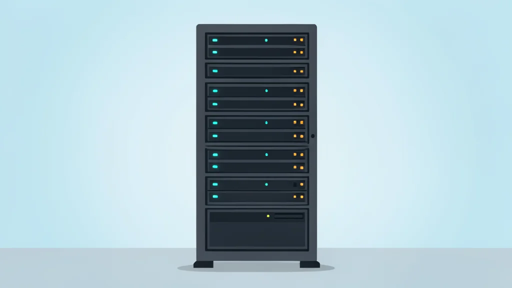 A server rack with blinking status lights