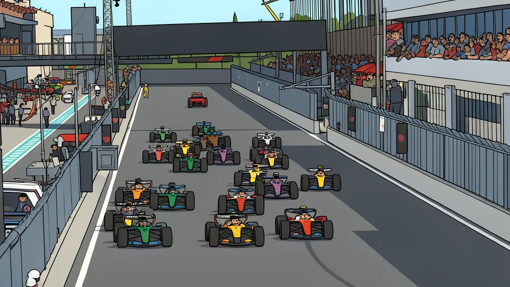 A sleek open-wheel racing car with a large rear wing speeding along a curved tarmac track.