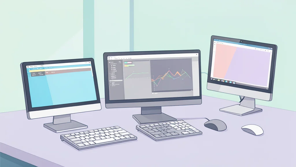 A flat-vector illustration of a modern game development studio with multiple monitors and keyboards.