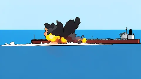 A cargo ship navigating through a narrow strait between rocky cliffs