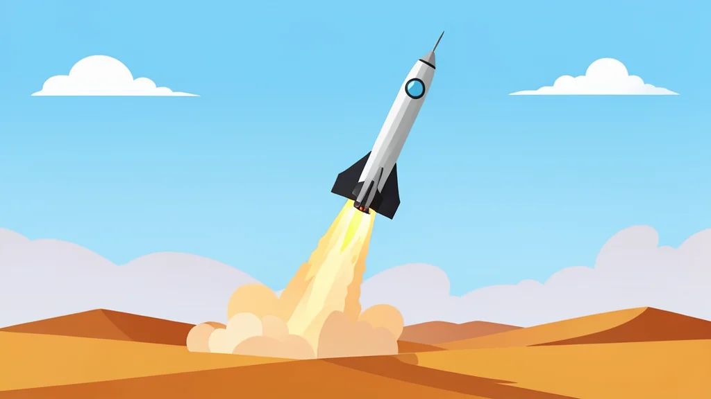 A ballistic missile rising from a desert landscape