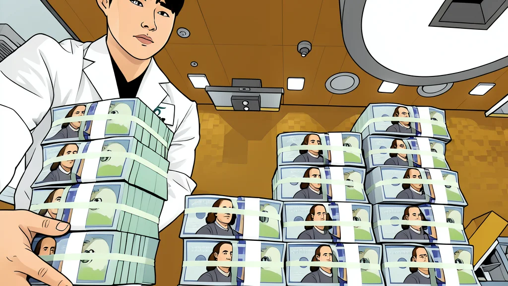 A stack of South Korean won banknotes resting on a wooden desk