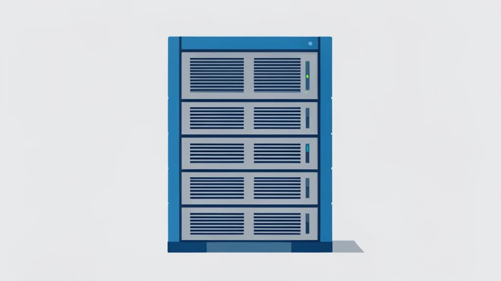 A flat vector illustration of a server rack in a data center.