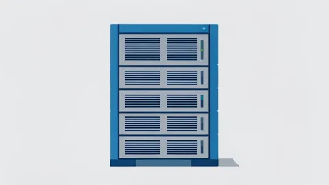 A flat vector illustration of a server rack in a data center.