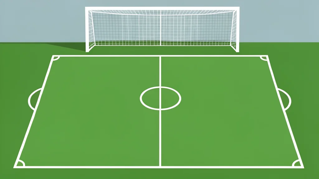 A green grass football pitch with white boundary lines and a goal net in the background