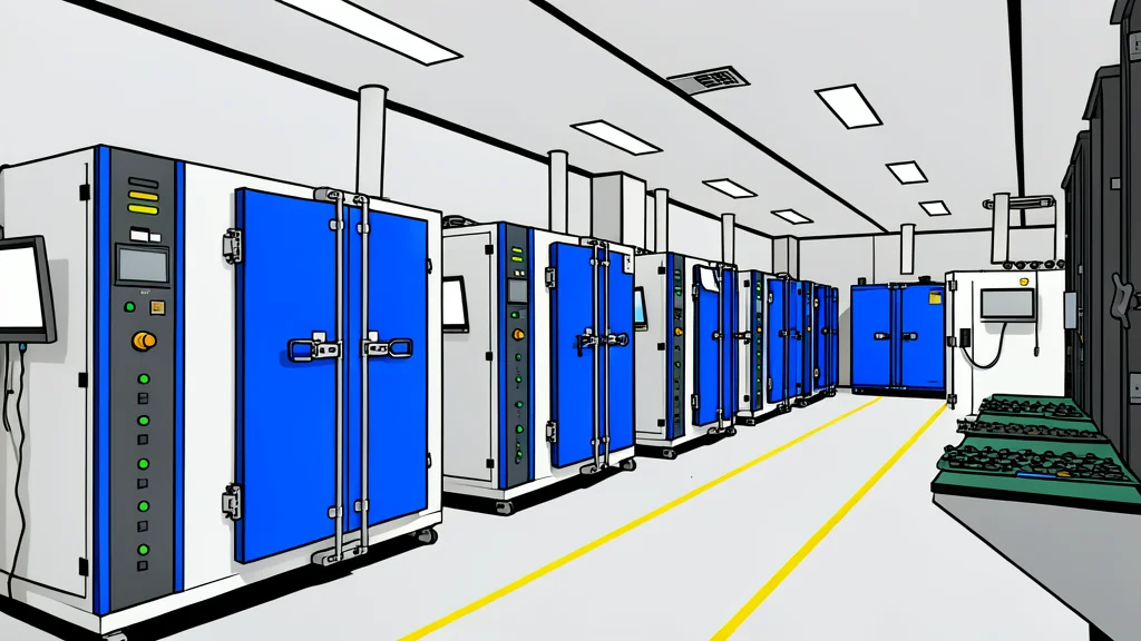 Rows of black server racks in a dimly lit data center hall