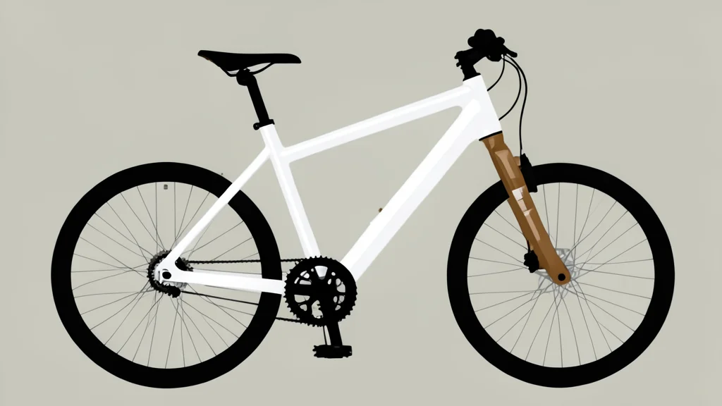 A white electric mountain bike frame with bronze accents and a black handlebar