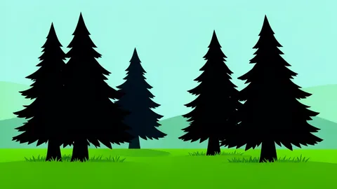 Blackened pine trees standing in a green meadow