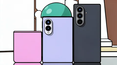 A row of modern smartphones standing upright on a clean surface, showing their screens and camera modules