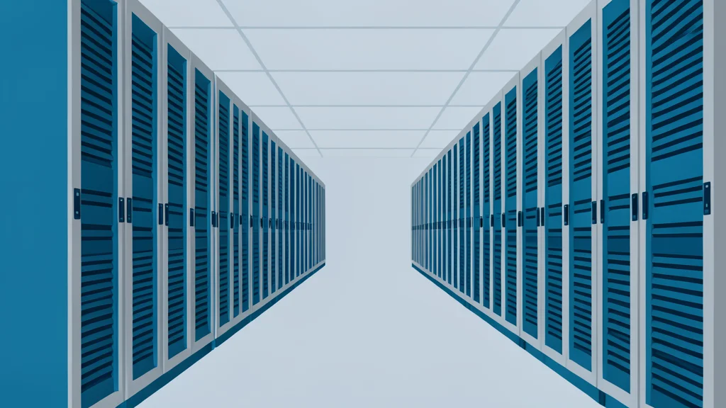 Rows of server racks in a data center