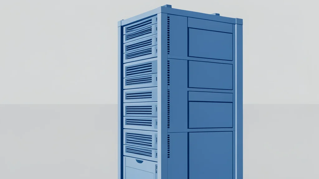 A flat vector illustration of a server rack in a data center.