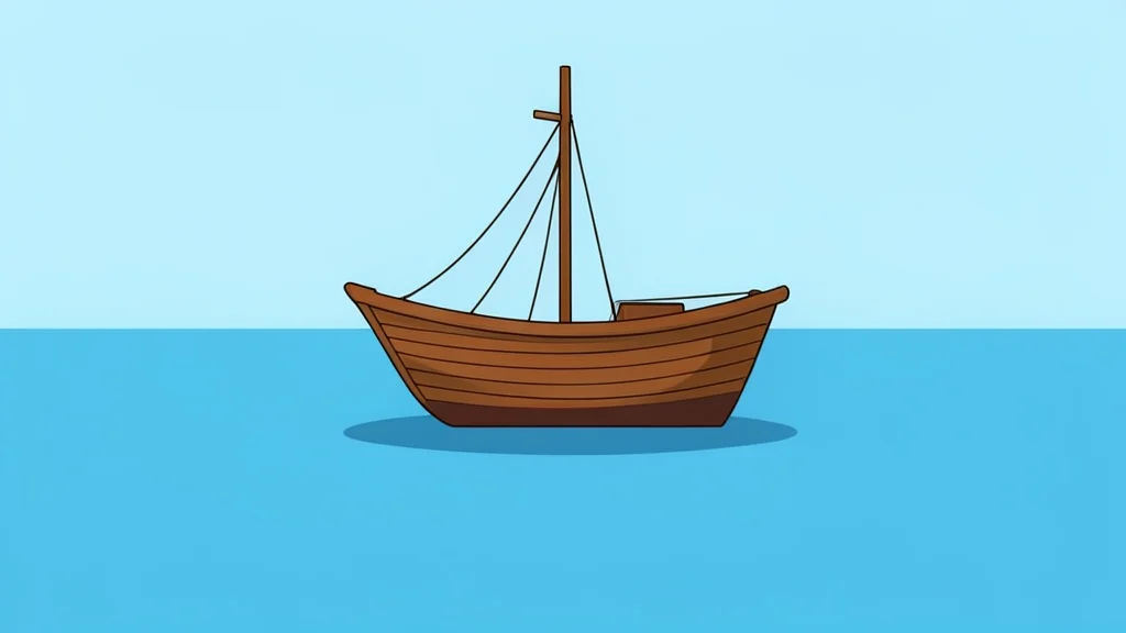 A small wooden fishing boat floating on calm blue ocean water
