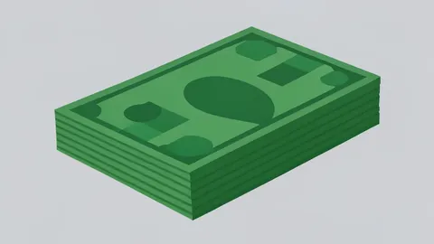 A flat vector illustration of a neat stack of U.S. dollar bills with a soft shadow on a plain background.