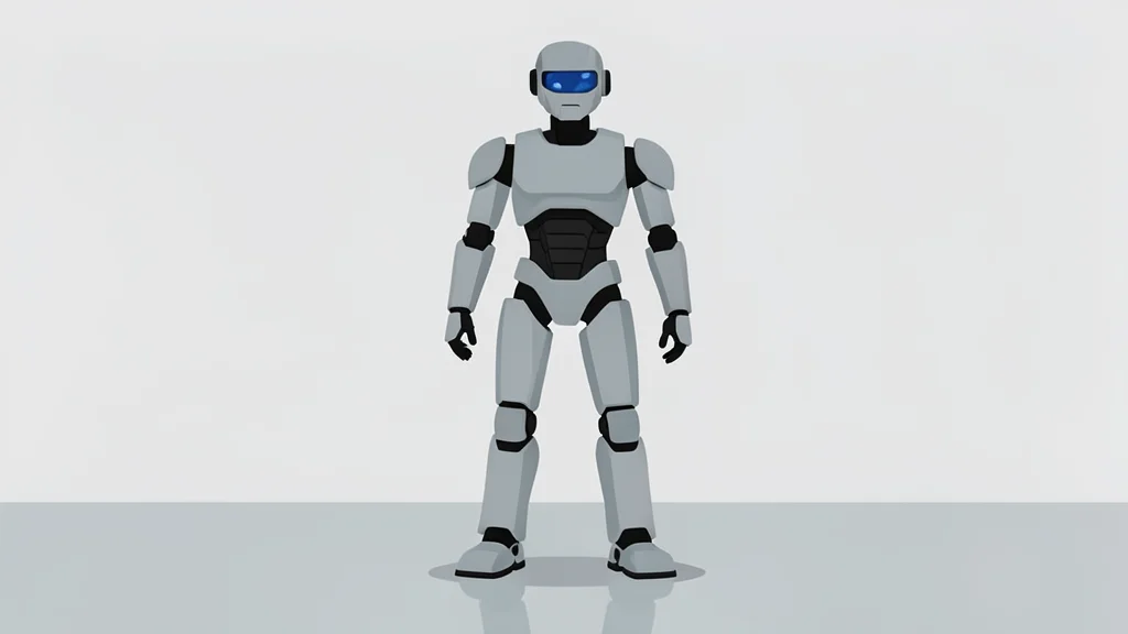 A flat vector illustration of a humanoid robot standing on a polished industrial floor.