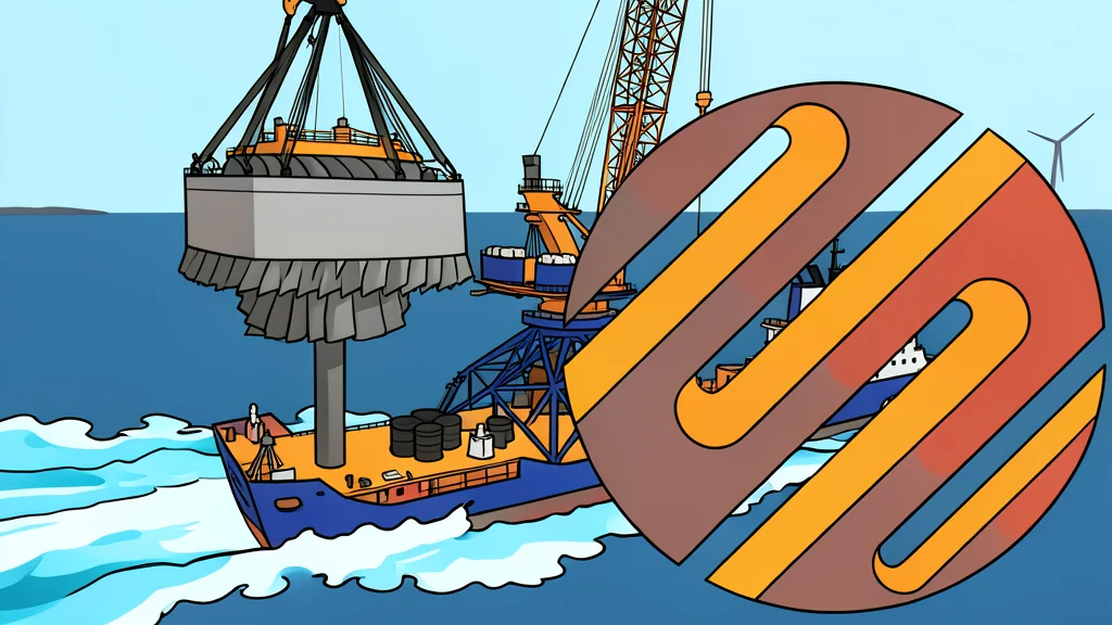 A large offshore wind turbine installation vessel with a heavy crane arm extending over the ocean surface
