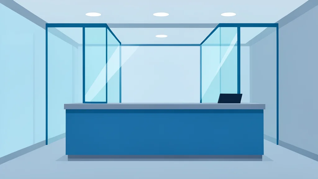 A modern bank branch interior featuring a service counter and glass partitions.