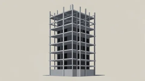 A modern high-rise residential building under construction with visible steel framework and concrete floors