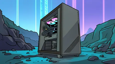 A black tower computer case with a glass side panel revealing internal components, including a graphics card and liquid cooling tubes.