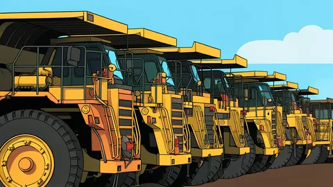 A large open-pit gold mine with terraced earth walls and heavy mining trucks operating on the surface