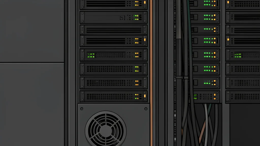 A server rack with blinking status lights