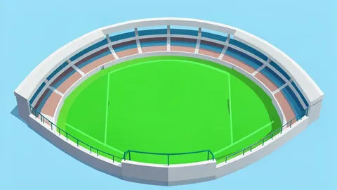 A flat vector illustration of a cricket stadium with a green pitch and boundary ropes.