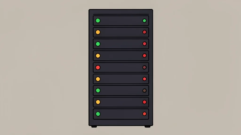 A server rack with blinking status lights