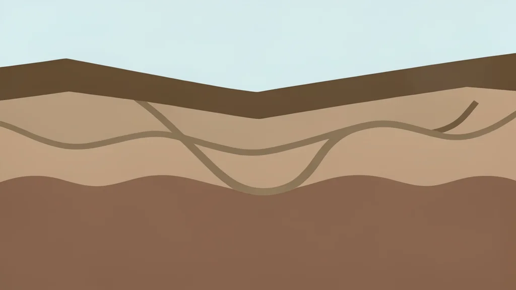 A geological cross-section of layered earth strata containing distinct mineral veins