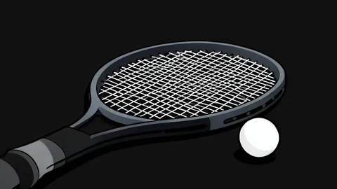 A white tennis ball resting on a blue hard court surface.