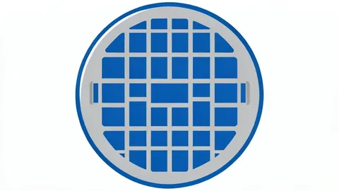 A silicon wafer with a grid of microchips