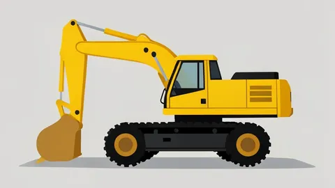 A yellow heavy-duty construction excavator parked on a gravel lot