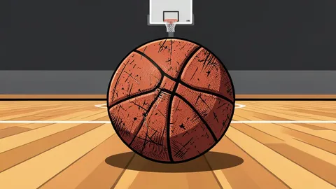A polished hardwood basketball court with painted lines and a hoop in the background