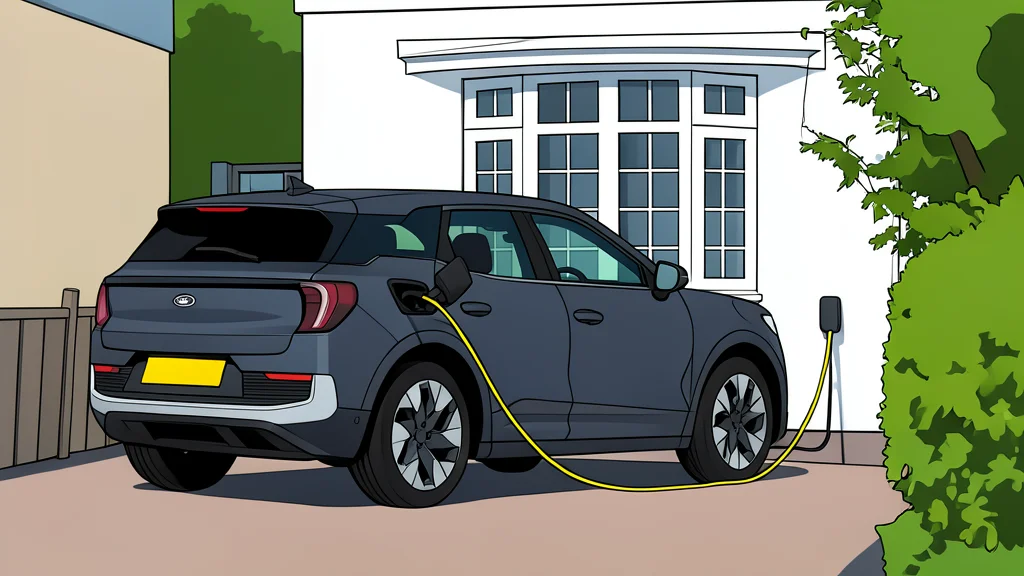 A row of electric vehicles parked at a charging station with cables connected to their ports