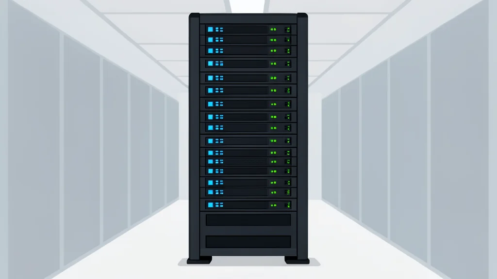 A server rack with blinking status lights in a data center