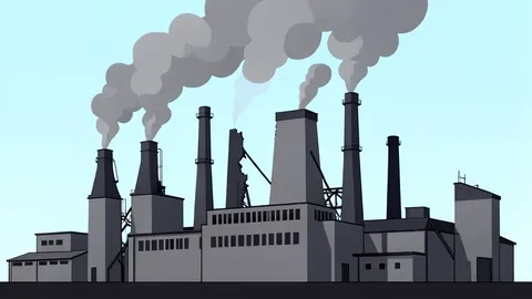 A large industrial steel plant with smoke rising from damaged structures