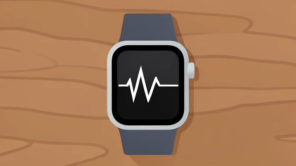 A stylized smartwatch face displaying a simple line graph, resting on a wooden surface.