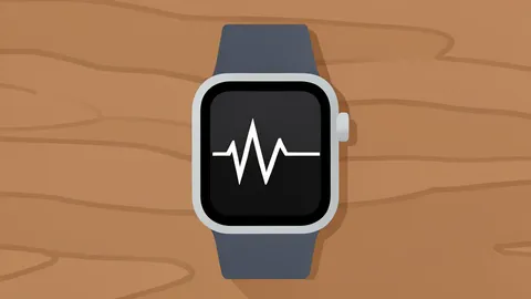 A stylized smartwatch face displaying a simple line graph, resting on a wooden surface.