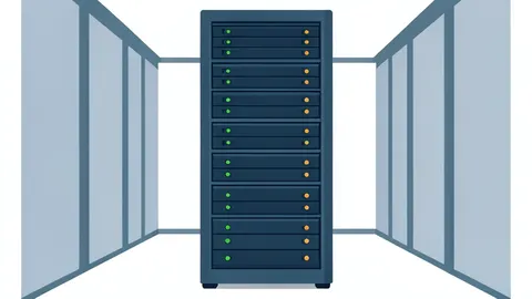 A server rack with blinking status lights