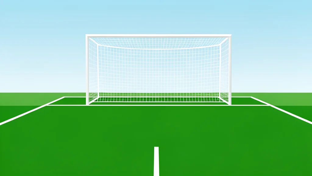 A green football pitch with white boundary lines and a goal net in the background
