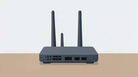 A dual-band wireless router with multiple antennas sitting on a desk