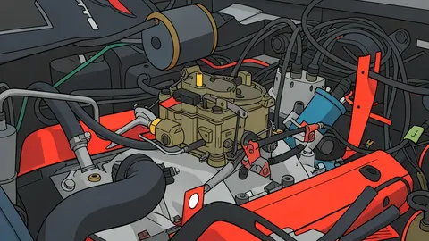A heavy-duty pickup truck engine block with visible turbocharger components