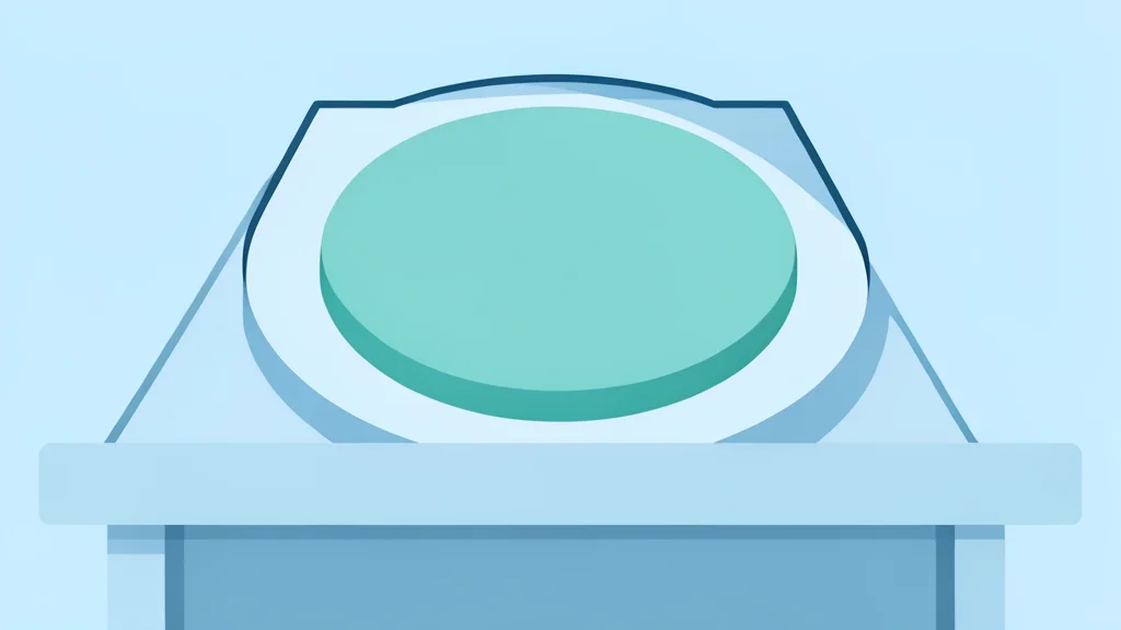 A flat vector illustration of a silicon wafer resting on a cleanroom table.