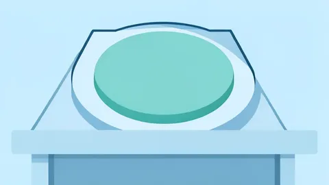 A flat vector illustration of a silicon wafer resting on a cleanroom table.