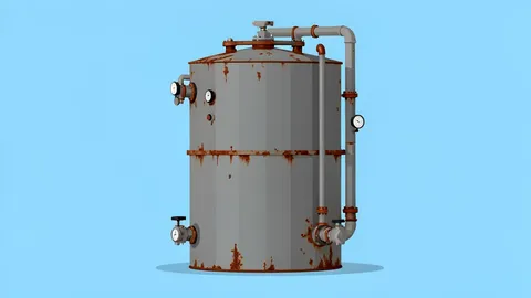 A large industrial fuel storage tank with pipes and valves