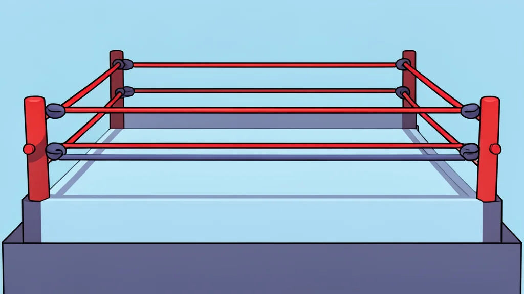 A professional wrestling ring with red ropes and turnbuckles under dramatic spotlight.