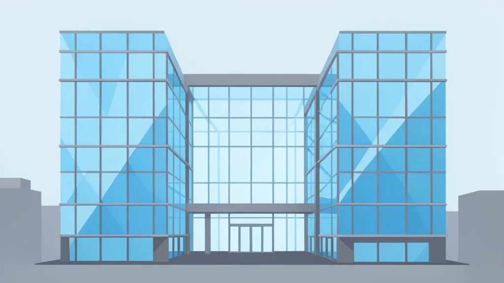 A modern corporate headquarters building with a glass facade and a large atrium