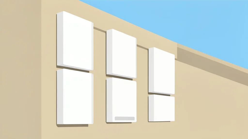A row of white residential battery units mounted on the exterior wall of a house