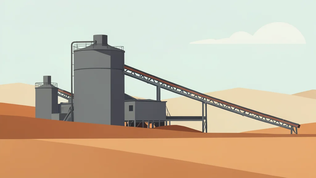 A large industrial mining facility with processing tanks and conveyor belts in a desert landscape