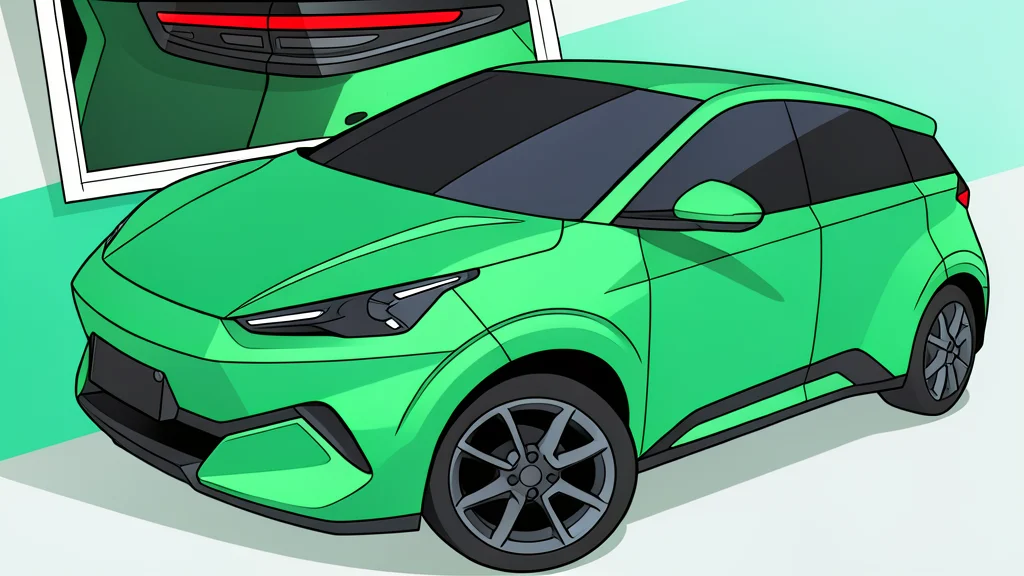 A sleek, compact electric hatchback with trident-shaped headlights parked in a modern urban setting.
