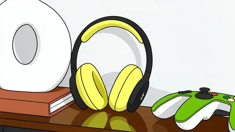 A pair of over-ear headphones with interchangeable ear cushions resting on a wooden surface