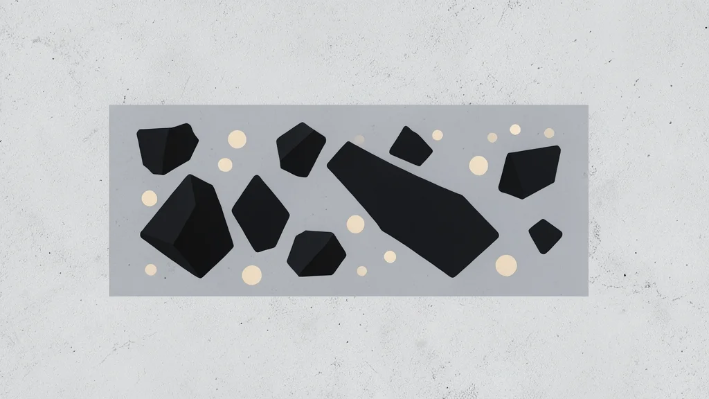 A cross-section of a porous concrete block showing embedded dark charcoal-like particles and light mineral grains